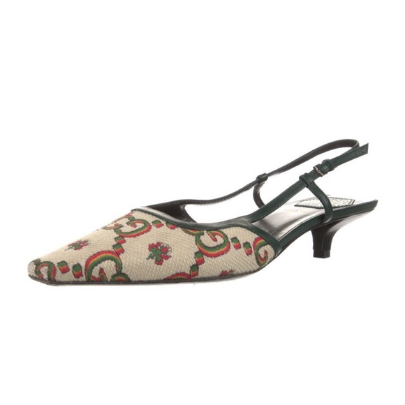Gucci Shoes - ISO!!!!! GUCCI canvas slingback kitten heels.